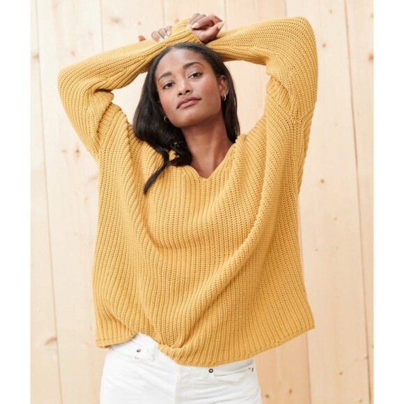 Jenni Kayne Size M Organic Cotton Cabin Oversized Knit Sweater Mustard Yellow - Picture 8 of 10